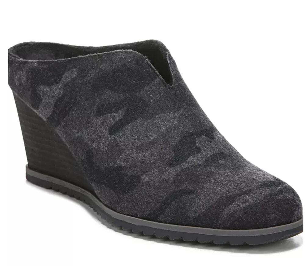 Soul Naturalizer Haley Mule Wedges 9 Gray Black Camo NWOT Comfort Slip On